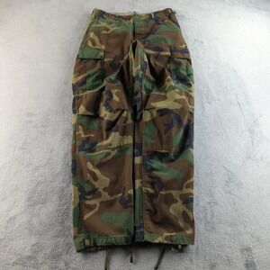 Vintage 80s US Military Pants Mens Medium Long Woodland Camo BDU Combat Trousers